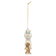 Clayre & Eef | Decoratie Hanger Konijn Wit Groen 4x4x10 cm | 6PR5711