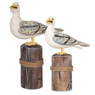 Clayre & Eef | Decoratie beeld Vogels Bruin Wit (set 2) 13x6x22 / 18x8x29 cm | 6H2401