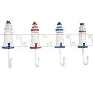 Clayre &amp; Eef   | Wandkapstok 6 haken Wit Blauw 54x4x17 cm | 6H2414