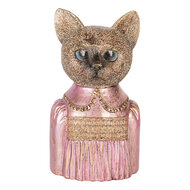 Clayre &amp; Eef   | Decoratie Beeld Kat Bruin Roze 14x11x23 cm | 6PR5072