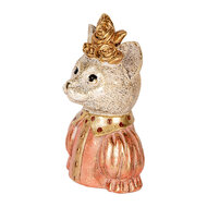 Clayre &amp; Eef   | Decoratie Beeld Kat Wit Roze 12x9x18 cm | 6PR5077