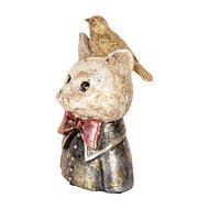 Clayre &amp; Eef   | Decoratie Beeld Kat Wit Zwart 11x9x18 cm | 6PR5079