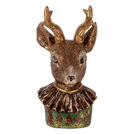 Clayre & Eef | Decoratie Beeld Hert Bruin Rood 13x11x22 cm | 6PR5085
