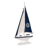 Clayre &amp; Eef   | Decoratie Miniatuur Zeilboot Wit Blauw 20x4x37 cm | 66076