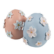 Clayre &amp; Eef   | Decoratie Beeld Ei Blauw Wit &oslash; 11x13 cm | 6PR5216