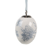 Clayre & Eef | Decoratie hanger ei Wit Blauw ø 6x8 cm | 6CE2034