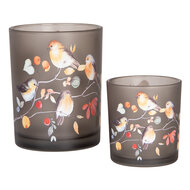 Clayre & Eef | Waxinelichthouder (2) Grijs Oranje ø 7x8 / 10x13 cm | 6GL4954