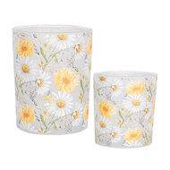 Clayre & Eef | Waxinelichthouder (2) Wit Geel ø 7x8 / 10x13 cm | 6GL4956