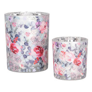 Clayre & Eef | Waxinelichthouder (2) Grijs Roze ø 7x8 / 10x13 cm | 6GL4970