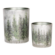 Clayre & Eef | Waxinelichthouder (2) Wit Groen ø 7x8 / 10x13 cm | 6GL4972