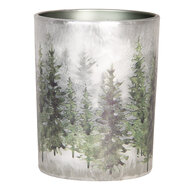 Clayre & Eef | Waxinelichthouder (2) Wit Groen ø 7x8 / 10x13 cm | 6GL4972