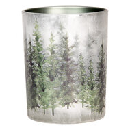 Clayre & Eef | Waxinelichthouder (2) Wit Groen ø 7x8 / 10x13 cm | 6GL4972