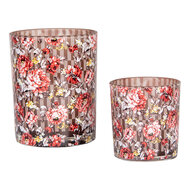 Clayre & Eef | Waxinelichthouder (2) Bruin Rood ø 7x8 / 10x13 cm | 6GL4974
