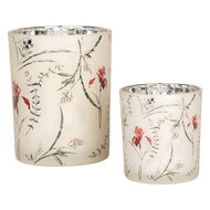 Clayre & Eef | Waxinelichthouder (2) Beige Groen ø 7x8 / 10x13 cm | 6GL4978