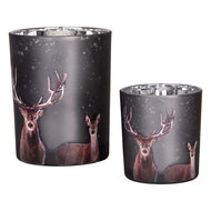 Clayre & Eef | Waxinelichthouder (2) Grijs Bruin ø 7x8 / 10x13 cm | 6GL4980
