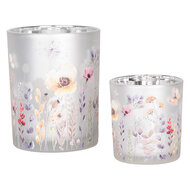 Clayre & Eef | Waxinelichthouder (2) Grijs Geel ø 7x8 / 10x13 cm | 6GL4982