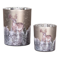 Clayre & Eef | Waxinelichthouder (2) Grijs Bruin ø 7x8 / 10x13 cm | 6GL4984