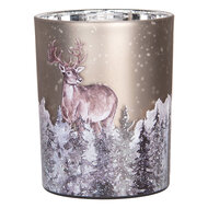 Clayre & Eef | Waxinelichthouder (2) Grijs Bruin ø 7x8 / 10x13 cm | 6GL4984