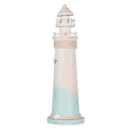 Clayre &amp; Eef   | Decoratie Vuurtoren Wit Blauw &oslash; 13x42 cm | 6H2412