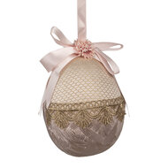 Clayre &amp; Eef   | Decoratie Hanger Ei Beige Roze &oslash; 14x18 cm | 65916