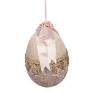 Clayre &amp; Eef   | Decoratie Hanger Ei Beige Roze &oslash; 14x18 cm | 65916