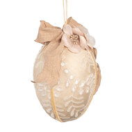 Clayre &amp; Eef   | Decoratie Hanger Ei Beige Wit &oslash; 11x17 cm | 65952