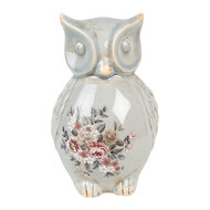 Clayre &amp; Eef   | Decoratie Beeld Uil Grijs Roze 13x12x22 cm | 6CE1967L