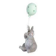 Clayre &amp; Eef   | Decoratie Beeld Konijn met Ballon Grijs Blauw 7x6x18 cm | 6PR5475