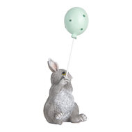 Clayre &amp; Eef   | Decoratie Beeld Konijn met Ballon Grijs Blauw 7x6x18 cm | 6PR5475