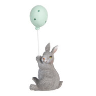 Clayre &amp; Eef   | Decoratie Beeld Konijn met Ballon Grijs Blauw 7x6x18 cm | 6PR5475