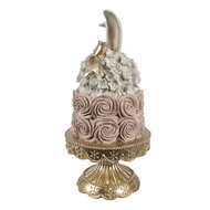 Clayre &amp; Eef   | Decoratie taart Wit Roze Goudkleurig &oslash; 17x35 cm | 6PR5228