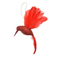 Clayre & Eef | Kerstdecoratie Hanger Vogel Rood 22x5x15 cm | 66141