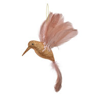 Clayre & Eef | Kerstdecoratie Hanger Vogel Roze Goudkleurig 22x5x15 cm | 66142