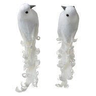 Clayre &amp; Eef   | Decoratie Vogel (Set van 2) Wit 19x9x10 cm | 66144