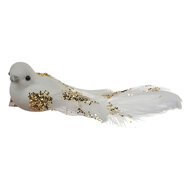 Clayre &amp; Eef   | Decoratie Vogel (Set van 2) Wit Goudkleurig 15x8x5 cm | 66145