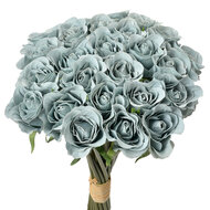 Clayre & Eef | Kunstbloem bos van 24 rozen Blauw Groen 20x16x30 cm | 6PL0392BL