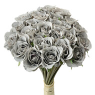 Clayre & Eef | Kunstbloem bos van 24 rozen Grijs Groen 20x16x30 cm | 6PL0392G