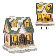 Clayre & Eef | Decoratie Huisje met LED Beige Groen 5x5x6 cm | 6PR5735