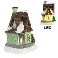Clayre & Eef | Decoratie Huisje met LED Groen Bruin 5x5x8 cm | 6PR5740