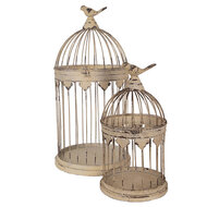 Clayre &amp; Eef   | Vogelkooi Decoratie Set van 2 Bruin Beige &oslash; 32x60 / &oslash; 23x40 cm | 5Y1283