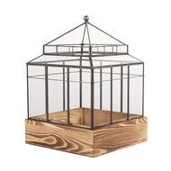 Clayre &amp; Eef   | Decoratie Kweekkasje Transparant Bruin 21x21x32 cm | 6GL5362
