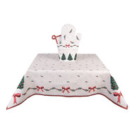 Clayre &amp; Eef   | Vierkant Tafelkleed Beige Groen Rood 100x100 cm | TCH01