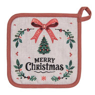 Clayre &amp; Eef   | Pannenlap Beige Groen Rood 20x20 cm | TCH45