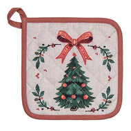 Clayre &amp; Eef   | Pannenlap Beige Groen Rood 20x20 cm | TCH45