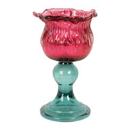 Clayre &amp; Eef   | Glazen Theelichthouder Roze Groen &oslash; 10x16 cm | 6GL5347