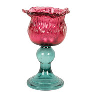 Clayre &amp; Eef   | Glazen Theelichthouder Roze Groen &oslash; 10x16 cm | 6GL5347