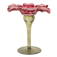 Clayre &amp; Eef   | Glazen Theelichthouder Roze Groen &oslash; 14x14 cm | 6GL5351