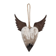 Clayre &amp; Eef   | Decoratie hanger Hart Wit Bruin 18x3x22 cm | 6H2415M