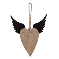 Clayre &amp; Eef   | Decoratie hanger Hart Wit Bruin 18x3x22 cm | 6H2415M