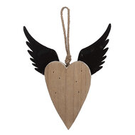 Clayre &amp; Eef   | Decoratie hanger Hart Wit Bruin 17x3x20 cm | 6H2415S